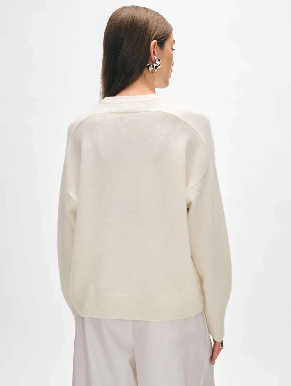 Wool & Cashmere*White and Warren White + Warren - Cashmere Floral Applique Crewneck SOFT WHITE/BRIGHT SCARLET