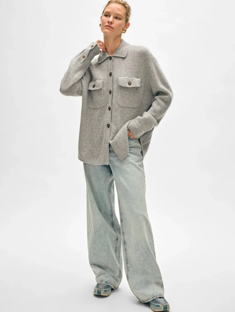 Wool & Cashmere|Cardigans*White and Warren White + Warren - Cashmere Luxe Button Down Shacket GHE GREY HEATHER