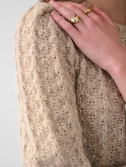 Wool & Cashmere*White and Warren White+Warren - Plush alpaca blend pointelle puff sleeve crewneck OAT STRAW